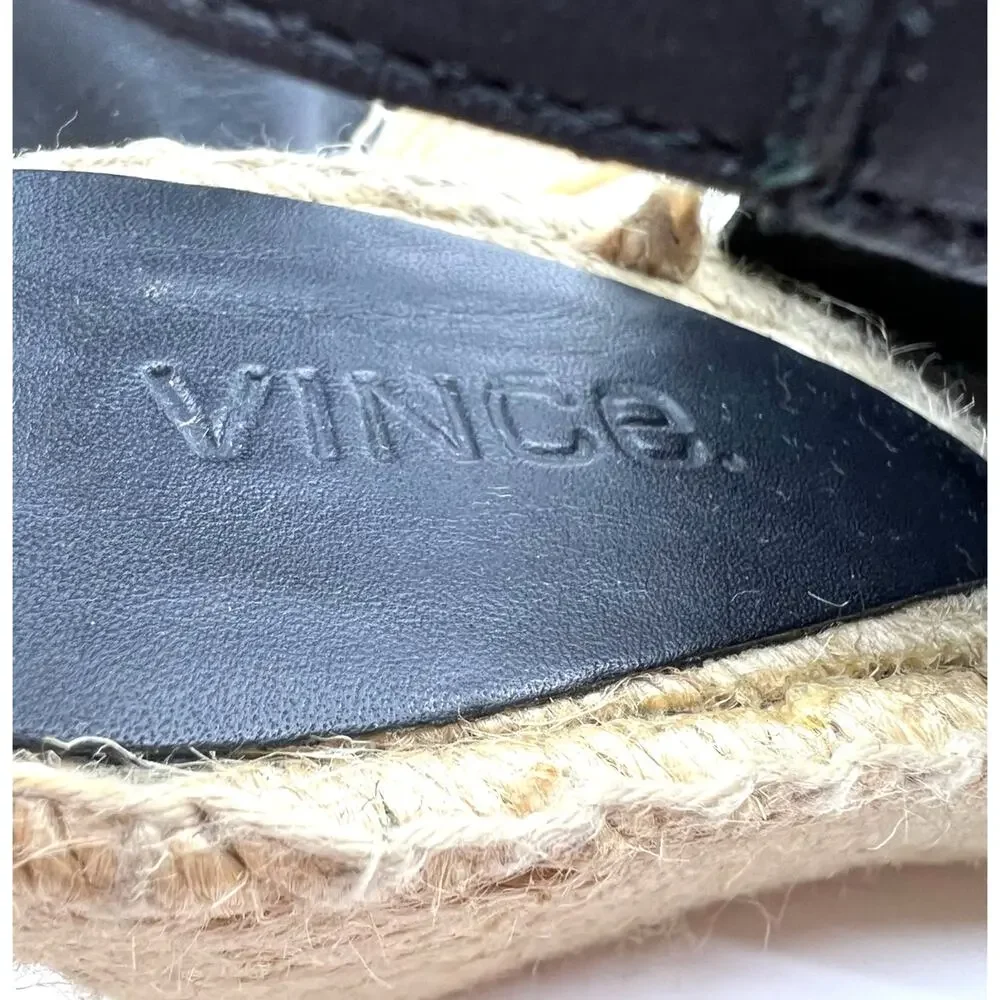 Vince Black Espadrille Wedge Sandals Peep Toe Ankle Strap Shoes Women’s 8M